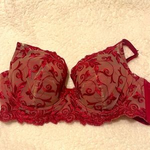 Deep Red Soma Sensuous Lace Longline Plunge Bra w/ Beautiful Embroidered Detail